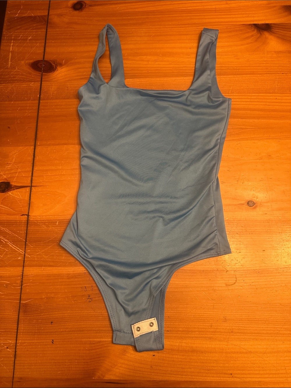 Square Neck Light Steel Blue Bodysuit with Snap Closure